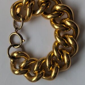 Chunky Gold Curb Chain Bracelet, Vintage Erwin Pearl, Bold, Excellent Condition